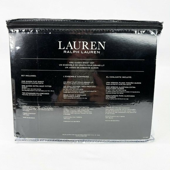 RALPH LAUREN Blue Floral Queen 4pc Sheet Set - Picture 4 of 5